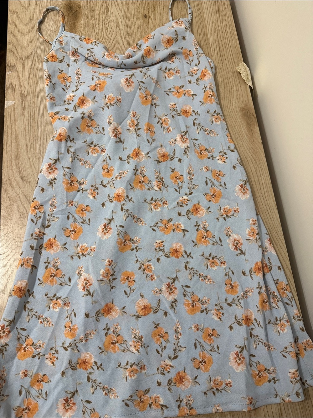 Altar'd State Light Blue Slip Dress with Orange Floral Print